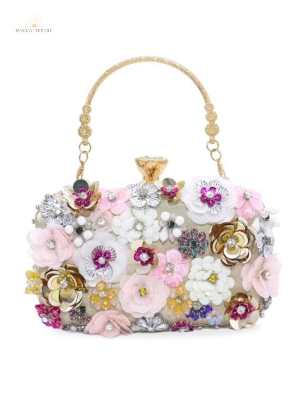Satin Evening Clutch Purse Flower Decor Chain Shoulder Bag